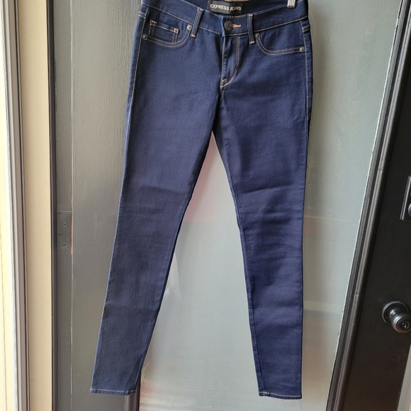 Express Jeans Size 4R Skinny Low Rise Dark Blue 27" Waist Skinny Jean Stretch - Picture 1 of 7